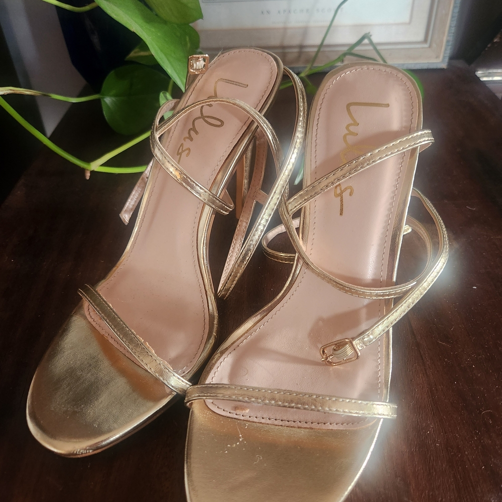 Lulu's Metallic Gold Strappy Heels